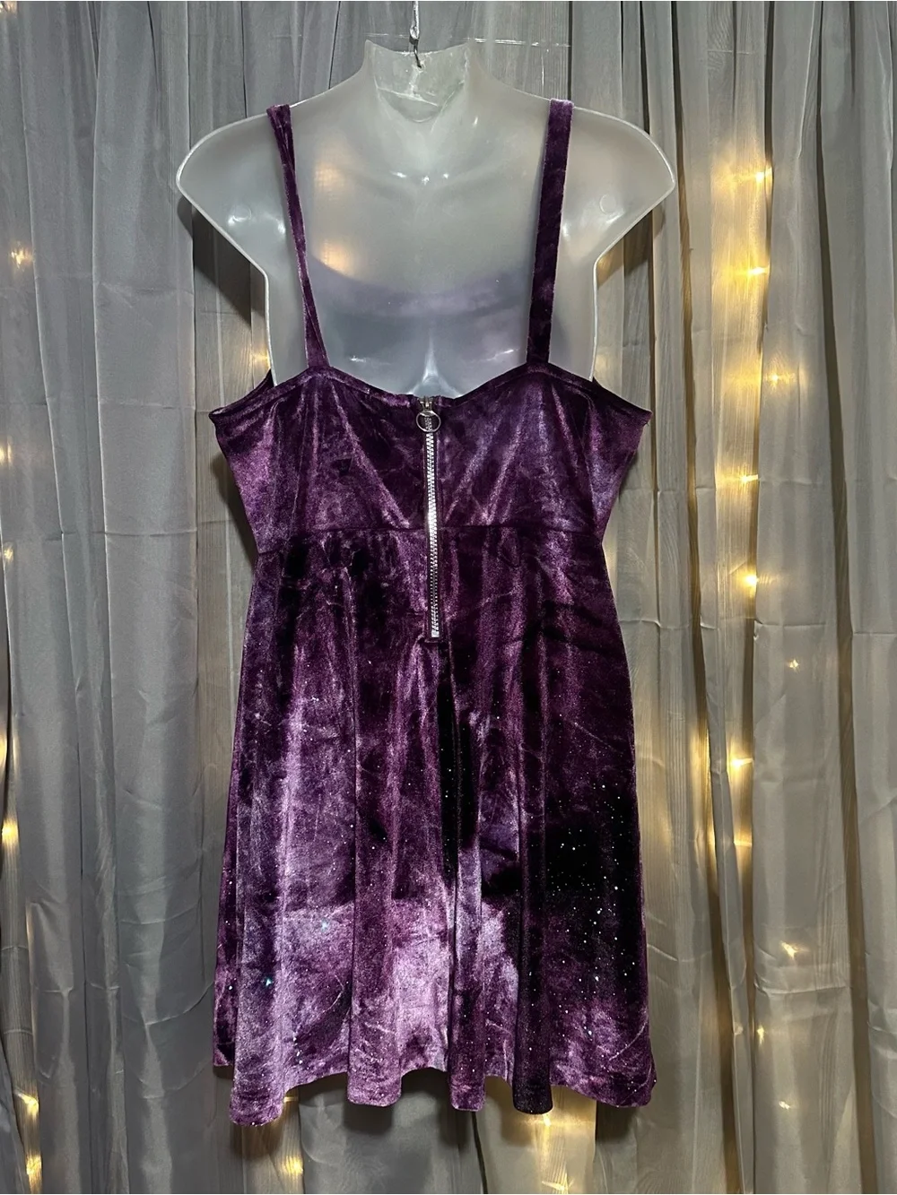Justice velvet/velour sparkly glitter purple A-line mini dress Sz XL 16-18 youth